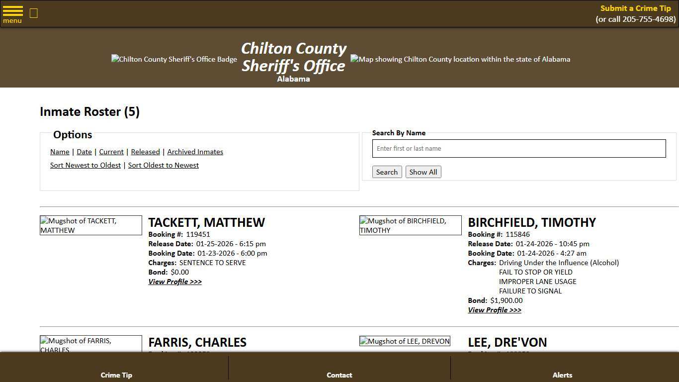 Inmate Roster - Released Inmates Booking Date Descending - Chilton County Sheriff's Office